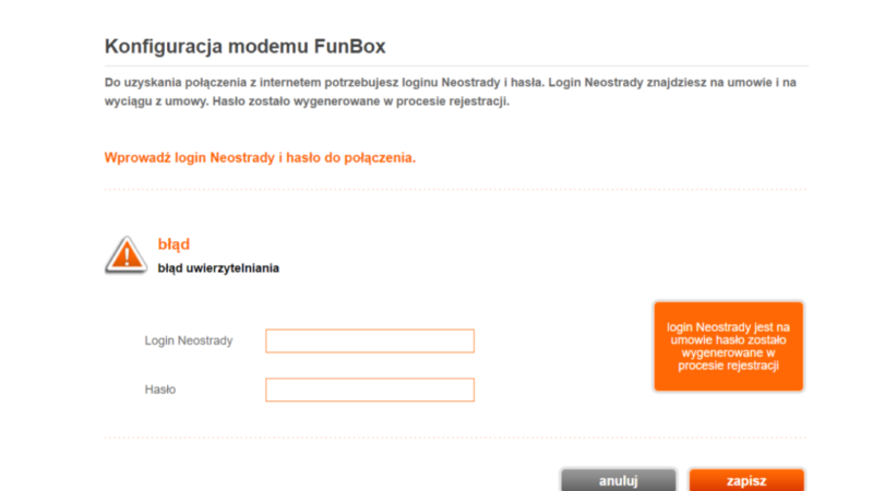 Wejdź na stronę logowania do modemu FunBox.